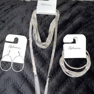 diamond rope necklace, with matching earrings and diamond bracelets.